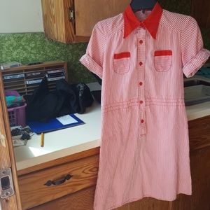 Classic 1970s cotton button down waitress dress